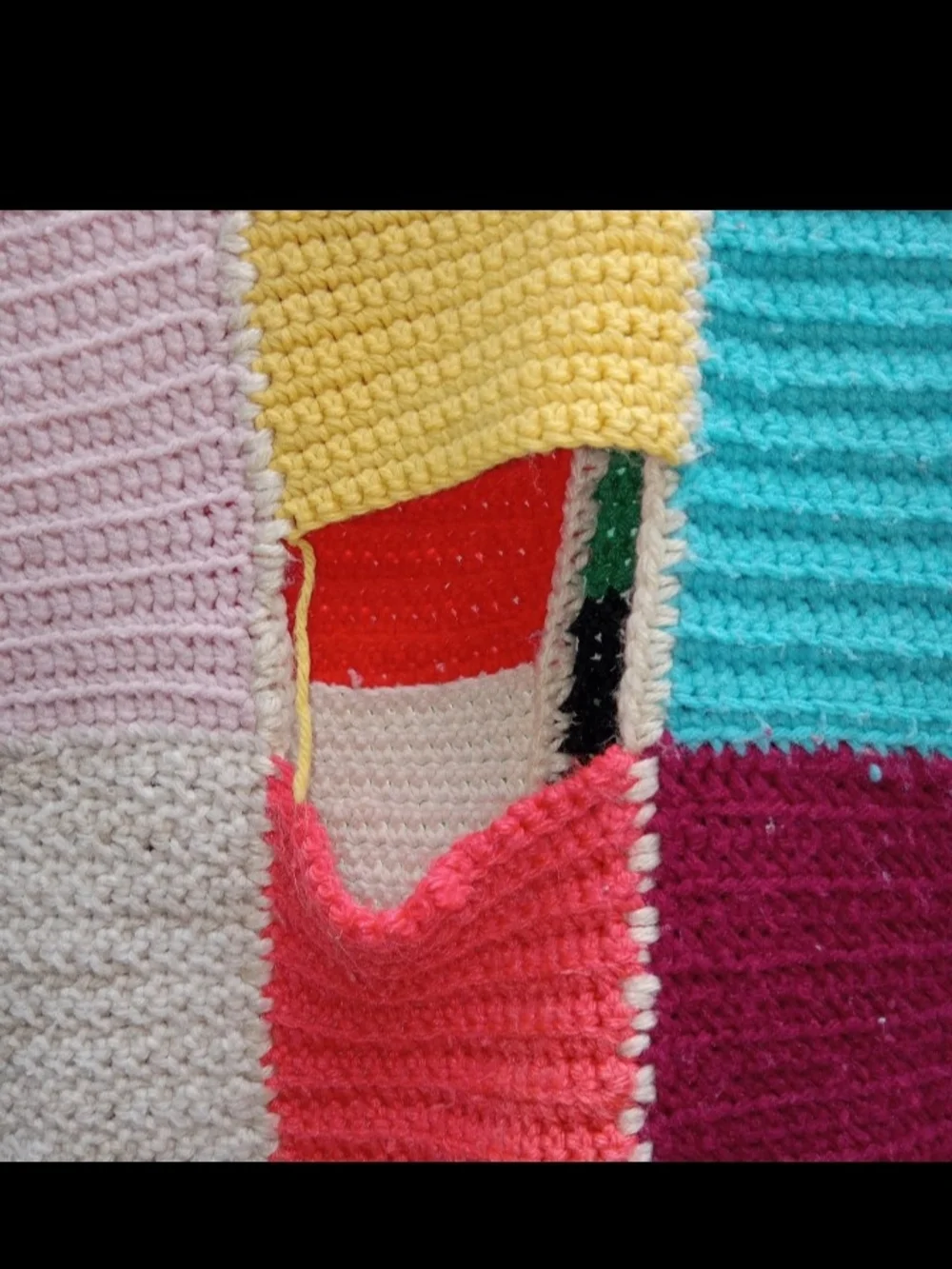 Vtg Handmade Multicolor Patchwork Crochet Blanket - Home Bedding
